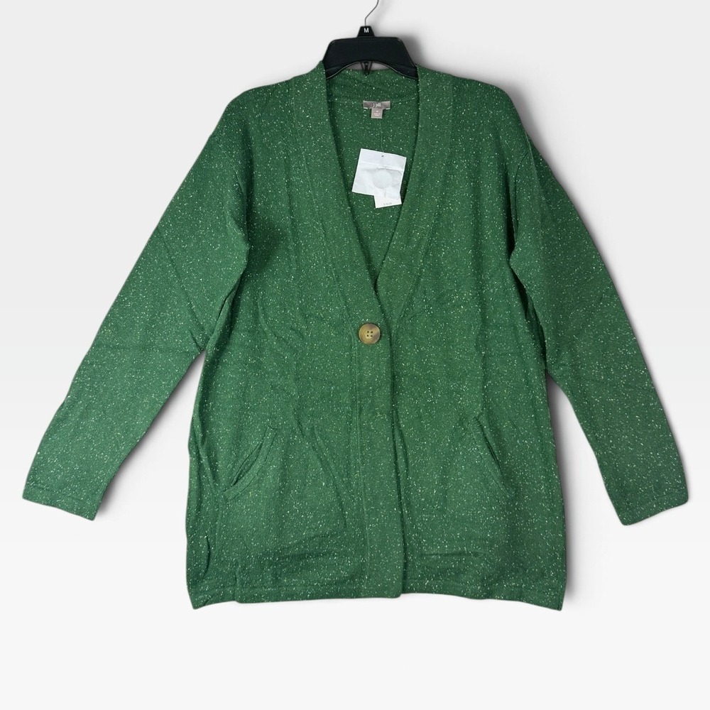 J.Jill Cardigan Sweater Womens M Dark Pine Green Donegal Angora Blend NWT